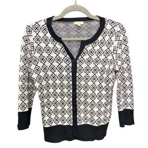 Talbots Black and White Patterned cardigan sweater size Petite